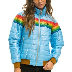 Aviator Nation Blue Rainbow Puffer Jacket